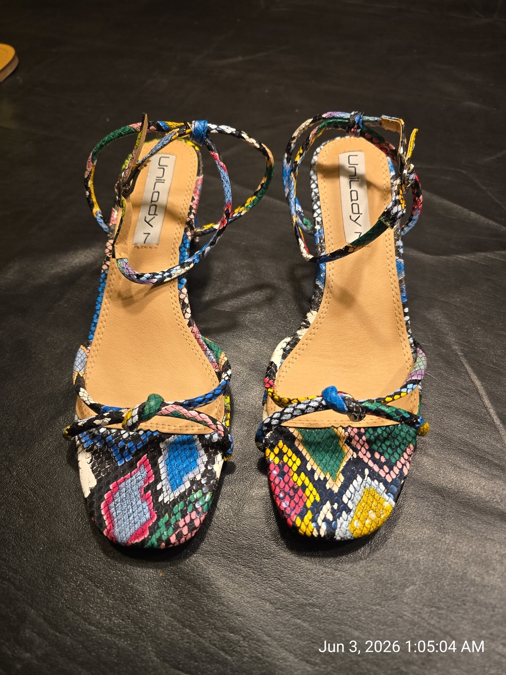ALIEEN-10 Multicolor Snake-Print Ankle-Tie Sandals!